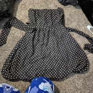Strapless Silk Polka Dot Dress- Navy Blue Size Medium